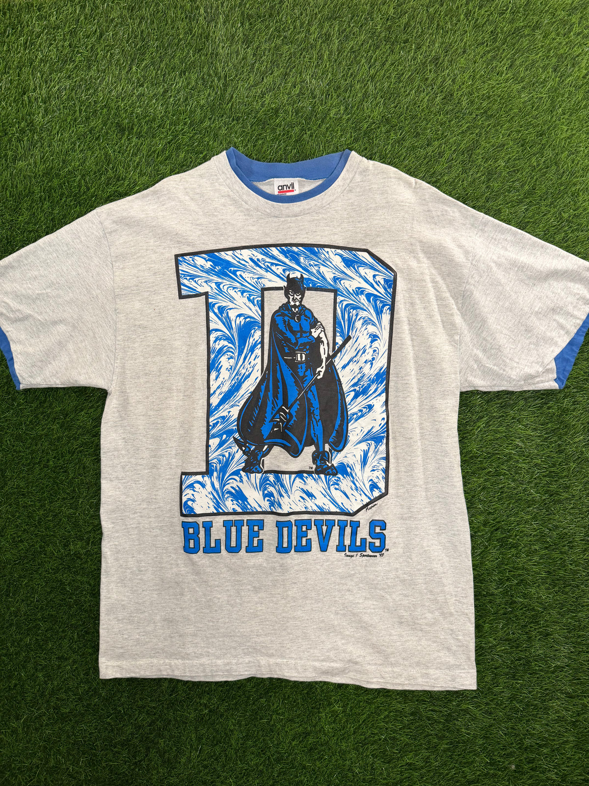 Vintage Duke Blue Devils Mascot Ringer Tshirt