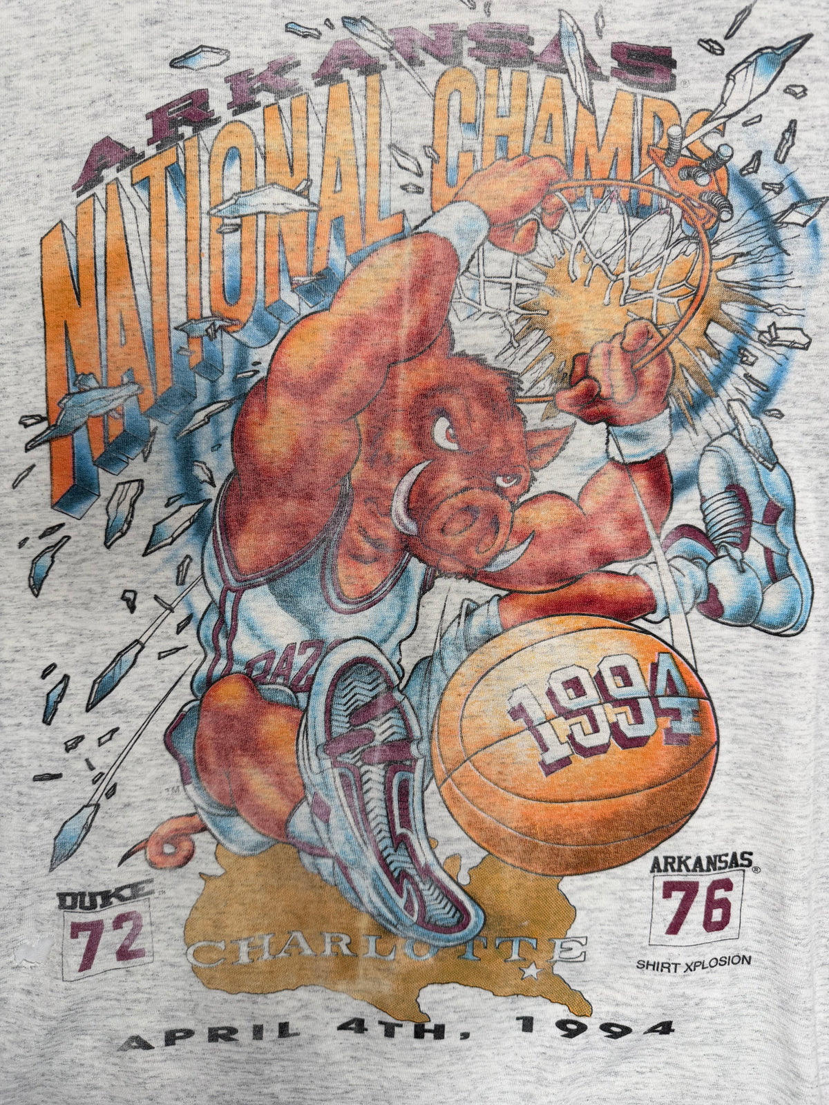 Vintage Shirt Xplosion Arkansas Razorbacks 1994 National Champion Tshirt